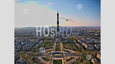 Hdr Photograph Of Eiffel Tower, Champ De Mars And Rooftops During The Quarantine Of Paris Seen By Drone