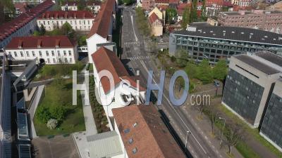 Empty City Of Strasbourg During Lockdown Due To Covid-19 - Empty Road - Cathedral - Video Drone Footage