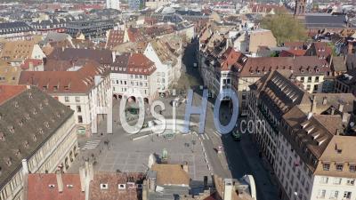 Empty City Of Strasbourg During Lockdown Due To Covid-19 - Gutenberg Place - Arcades Street - Video Drone Footage