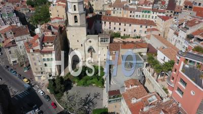 Accoules Church And Le Panier In Marseille City At Day 25 Of Covid-19 Confinement, France - Video Drone Footage