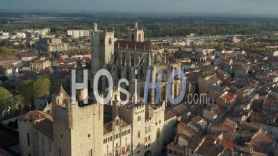 Narbonne City Hall And Cathedral - Video Drone Footage