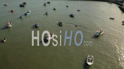 Arial View Of Fishing Boats In Cascais - Video Drone Footage