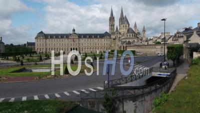 Caen, In Front Of The Town Hall, And Desert Street During Lockdown Due To Covid-19 - Video Drone Footage