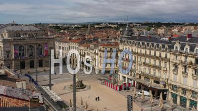 Montpellier And Its Comedy Square During The Covid-19 Epidemic, France - Video Drone Footage