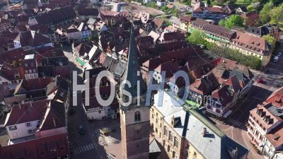 Empty City Of Obernai During Lockdown Due To Covid-19 - Beffroi - Video Drone Footage