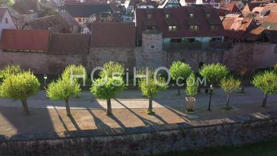 Empty City Of Obernai During Lockdown Due To Covid-19 - Ramparts - Video Drone Footage