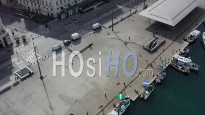 Vieux-Port On Labor Day May 1st 2020 In Marseille City At Day 46 Of Covid-19 Lockdown, France - Video Drone Footage