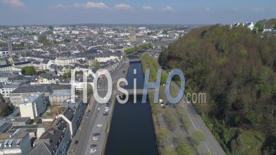 Quai De L'odet Of Quimper At Day 25 Of Covid-19 Lockdown - Video Drone Footage