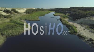 Aerial View Of Moliets Beach, Mouth Of The Courant D’huchet - Video Drone Footage