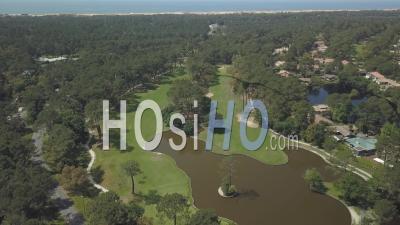 Aerial View Golf And Seignosse Pond - Video Drone Footage