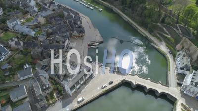 Port And The Bridge De Saint-Goustan Of Auray At Day 19 Of Covid-19 Lockdown - Video Drone Footage