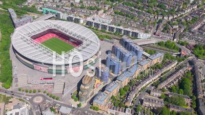 Emirates Football Stadium, Highbury, During Covid-19 Lockdown, London Filmed By Helicopter