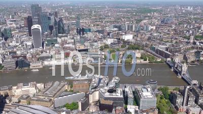View Along The River Thames From East To West From Tower Of London To St Paul's Cathedral During Covid-19 Lockdown, London Filmed By Helicopter