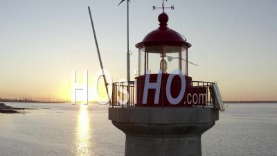 Saint-Nazaire's Lighthouse - Villes Martin Lighthouse At Sunset Drone Footage In France