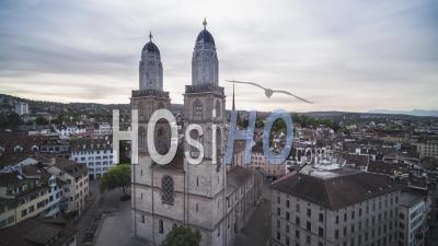 Great Grossmunster, Aerial View Shot Of Zurich, Switzerland - Video Drone Footage