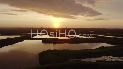 Guerande Loire Atlantique France Sunset Salt Marshes Salin - Video Drone Footage
