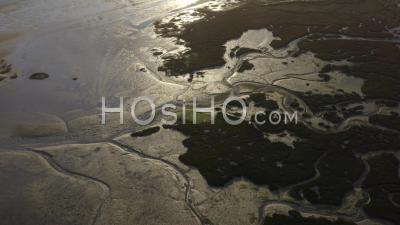 Guerande Sissable Loire Atlantique France Salt Marshes Sandbank Sunset - Video Drone Footage
