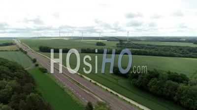 Nationale 4 And Windturbine Fields - Video Drone Footage
