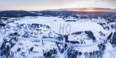 Aerial Drone Photo Of Akaslompolo Town Inside The Arctic Circle In Finnish Lapland, Finland