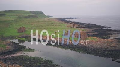 Ruins On Rathlin Island Off The Antrim Coast Of Northern Ireland. Aerial Drone View