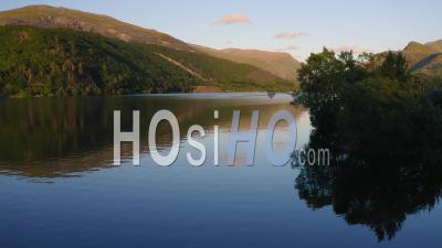 Panoramic View Of The Llyn Padarn Lake In Snowdonia Wales - Video Drone Footage