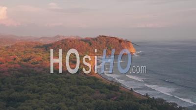 Playa Buena Vista Beach And Rainforest At Sunset, Guanacaste Province, Costa Rica. Aerial Drone View