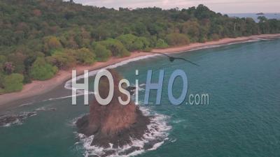 Espadilla South White Sandy Tropical Beach At Manuel Antonio National Park, Costa Rica. Aerial Drone View