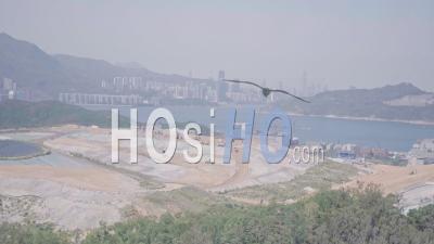 Landfill, An Environmental Issue Causing Climate Change, Seen In Hong Kong. Aerial Drone View