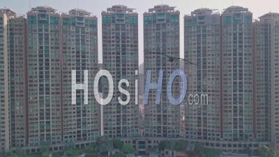 Residential Blocks Of Flats Skyscrapers In Happy Valley, Hong Kong. Aerial Drone View