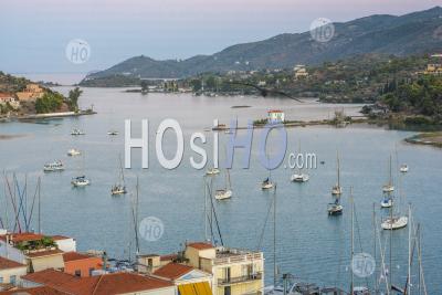 Sailing Boats At Sunset, Poros Island, Saronic Island, Aegean Coast, Greece, Europe
