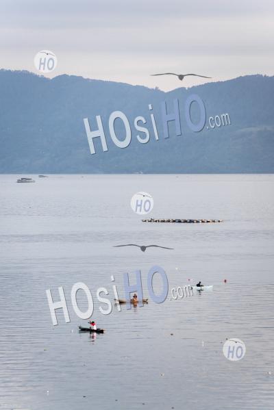 Fishing Boats On Lake Toba (danau Toba) At Sunrise, North Sumatra, Indonesia