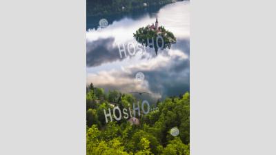 Sunrise Landscape Of Lake Bled Island Reflections And The Church Of The Assumption Of St Mary, Gorenjska, Slovenia, Europe