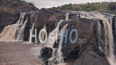 Waterfall In River In Laikipia, Kenya. Aerial Drone View