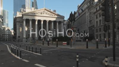 Bank Of England With Empty Roads And Quiet Streets With Almost No People And Traffic During The Coronavirus Pandemic Covid-19 Lockdown, Taken At Rush Hour In The City Of London, England, Europe