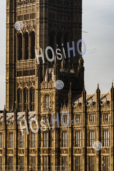 Houses Of Parliament, The Iconic London Building And Tourist Attraction With Bright Blue Sky, Shot In Coronavirus Covid-19 Lockdown In England, Uk