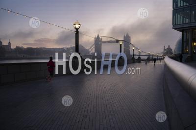 Tower Bridge In London With Beautiful Colourful Sunrise, Dramatic Clouds And Sky, Showing Iconic Famous City Skyline And Landmark On Day One Of Coronavirus Covid-19 Lockdown In England, Uk