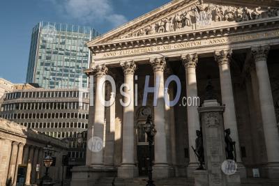 The Royal Exchange, Beautiful London Buildings And Architecture In The City At Bank, London, England, Europe