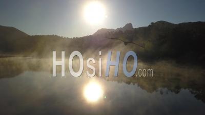 Lake Esterel Var Provence Alpes Cote D'azur France Fog Spring - Video Drone Footage