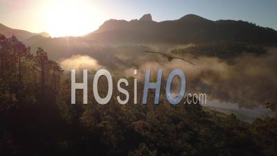 Lake Esterel Var Provence Alpes Cote D'azur France Fog Spring - Video Drone Footage