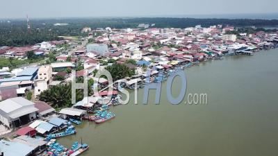 Aerial View Chinese Fisherman Village - Video Drone Footage