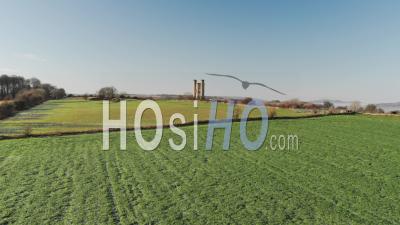Aerial Drone Video Of Broadway Tower, A Famous Old Building Landmark In The Cotswolds Hills, Iconic English Tourist Attraction In Beautiful British Countryside With Green Fields, Gloucestershire, England, United Kingdom