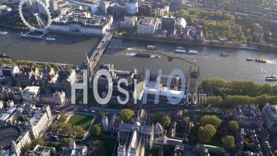 Westminster, Houses Of Parliament And River Thames, London, Filmed By Helicopter