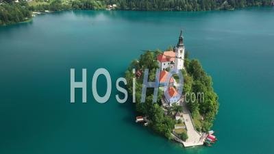 Lake Bled, Slovenia. Parish Church Of St. Martin - Video Drone Footage