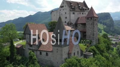 Gutenberg Castle In Liechtenstein Top View - Video Drone Footage