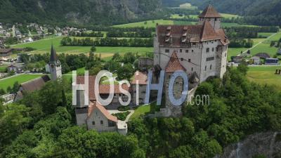 Gutenberg Castle, Swiss Alps, Top View - Video Drone Footage