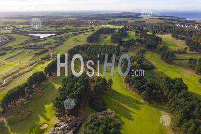Aerial View Of Fidra Links Golf Course At Archerfield Links Golf Club In East Lothian, Scotland , Uk - Aerial Photography