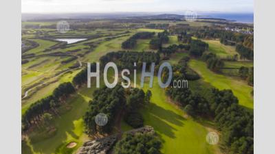 Aerial View Of Fidra Links Golf Course At Archerfield Links Golf Club In East Lothian, Scotland , Uk - Aerial Photography