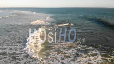 Aerial View Of Freeride Jet Ski In Royan A La Cote Sauvage In Charente Maritime, France, Filmed By Drone In Summer Evening, Charente Maritime
