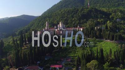 New Athos Monastery Aerial View Over Plan - Video Drone Footage