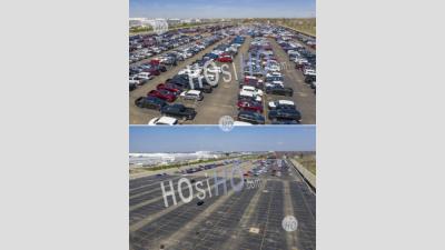 New Car Inventory Reduced Due To Coronavirus Pandemic - Aerial Photography
